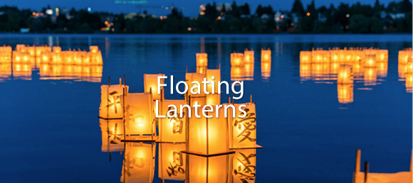 decorated floating bamboo paper lanterns