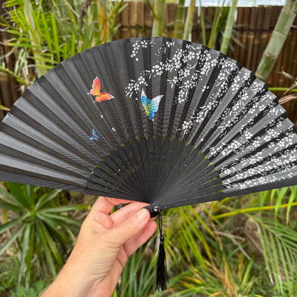Black silk fan