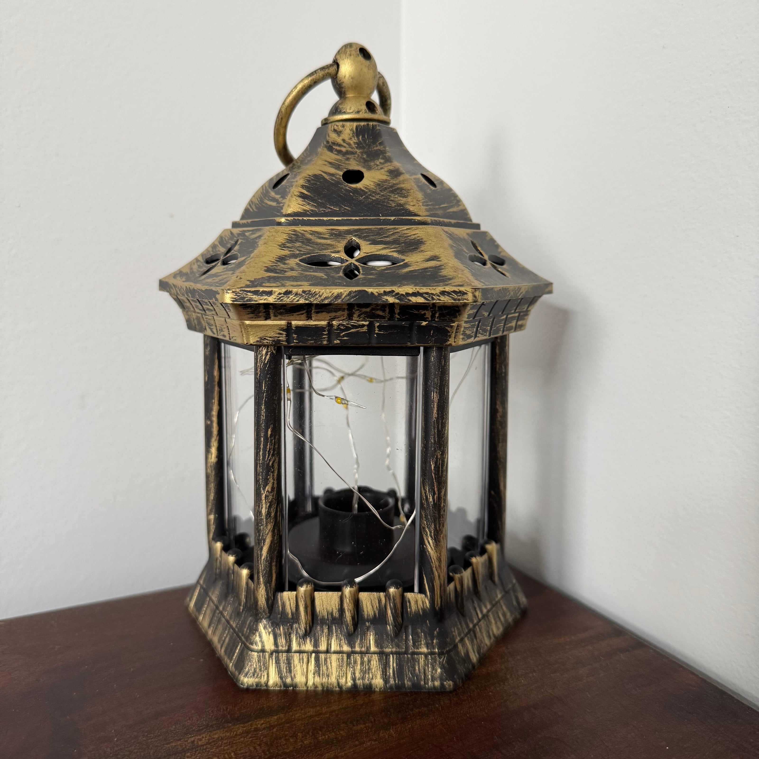 Hexagon Lantern with Fairy Lights (20cm high)