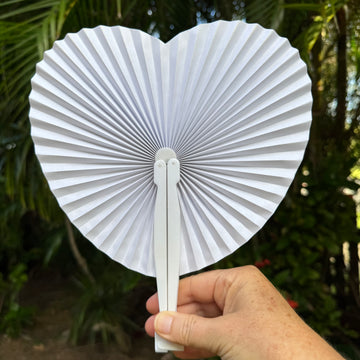 White paper heart wedding fan
