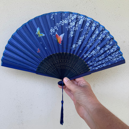 dark blue silk fan