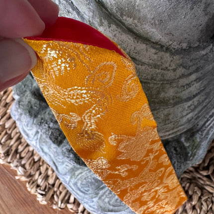 Golden Chinese silk fan bag