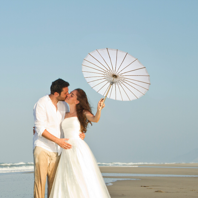 beach wedding paper parasol