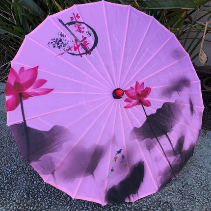 pink Chinese parasol with lotus flower print