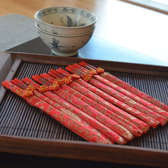 Chinese Chopsticks in red silk bags - 10 Pack