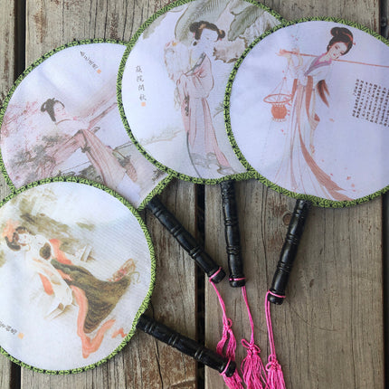 traditional Chinese print hand fans with tassel tail