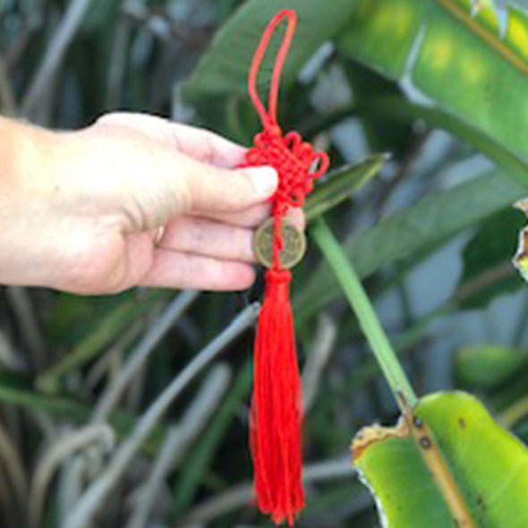 Lucky coin - red Chinese knot tassel hanging decoration