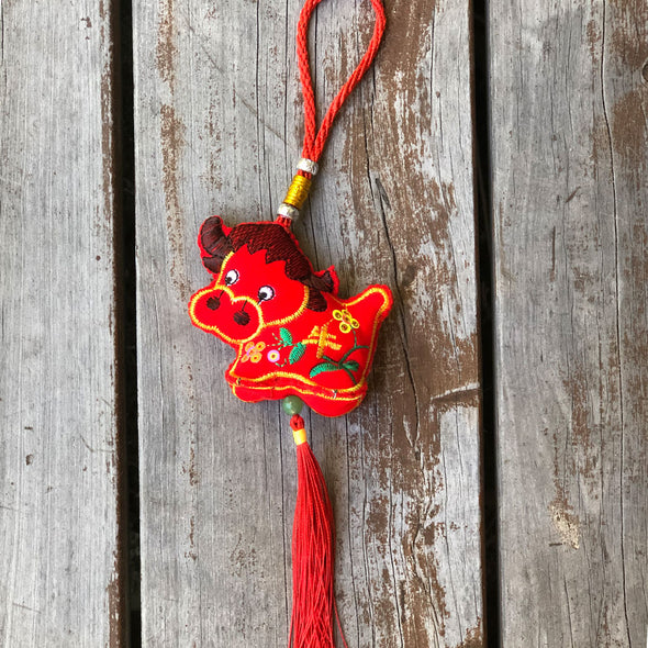 Red Velvet Cow - Chinese Hanging Decoration