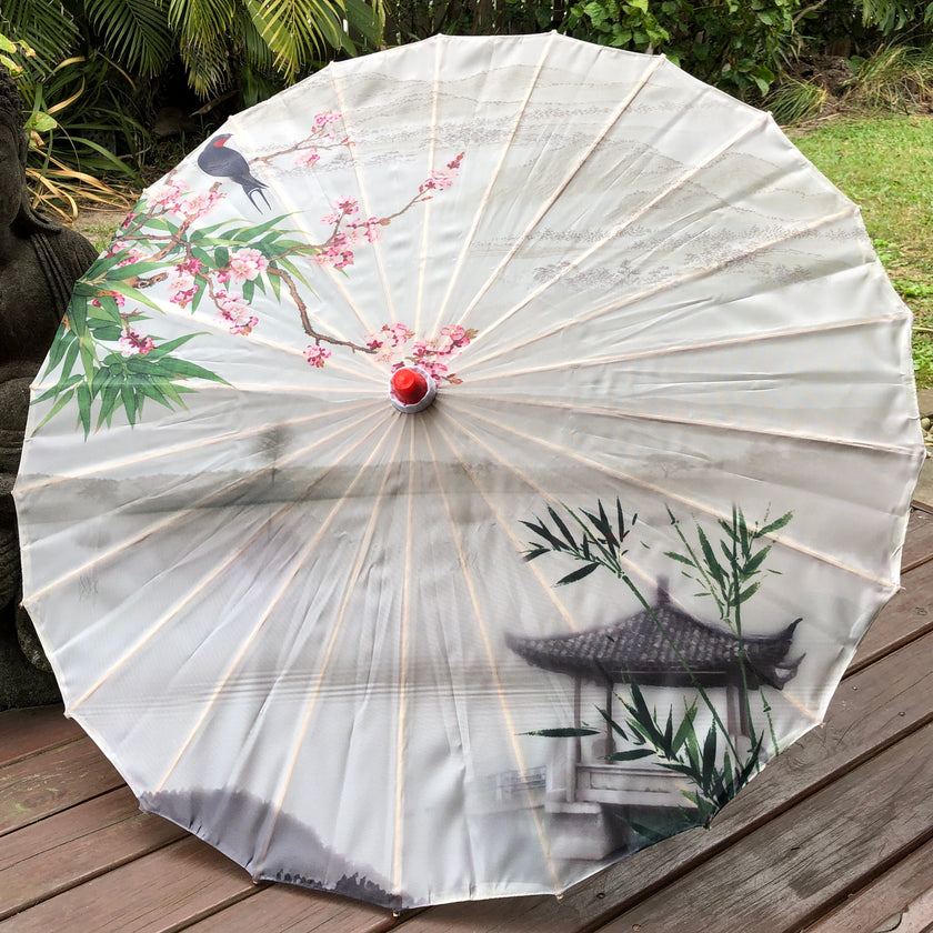 Nylon Parasol - pagoda and blossoms