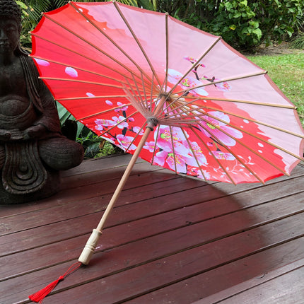 Nylon Parasol - sakura blossoms (red)