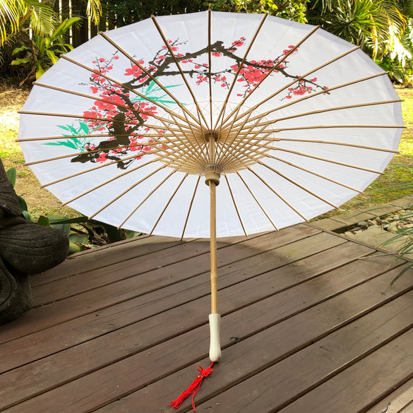 white cherry blossom nylon parasol