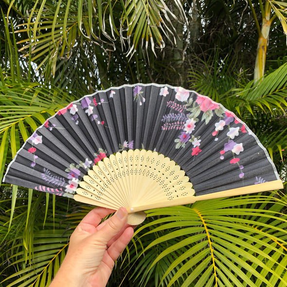 5 PACK - Silk Fans mixed colours printed blossom designs