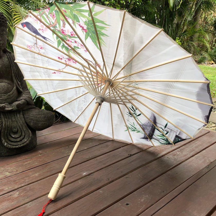 Nylon Parasol - pagoda and blossoms