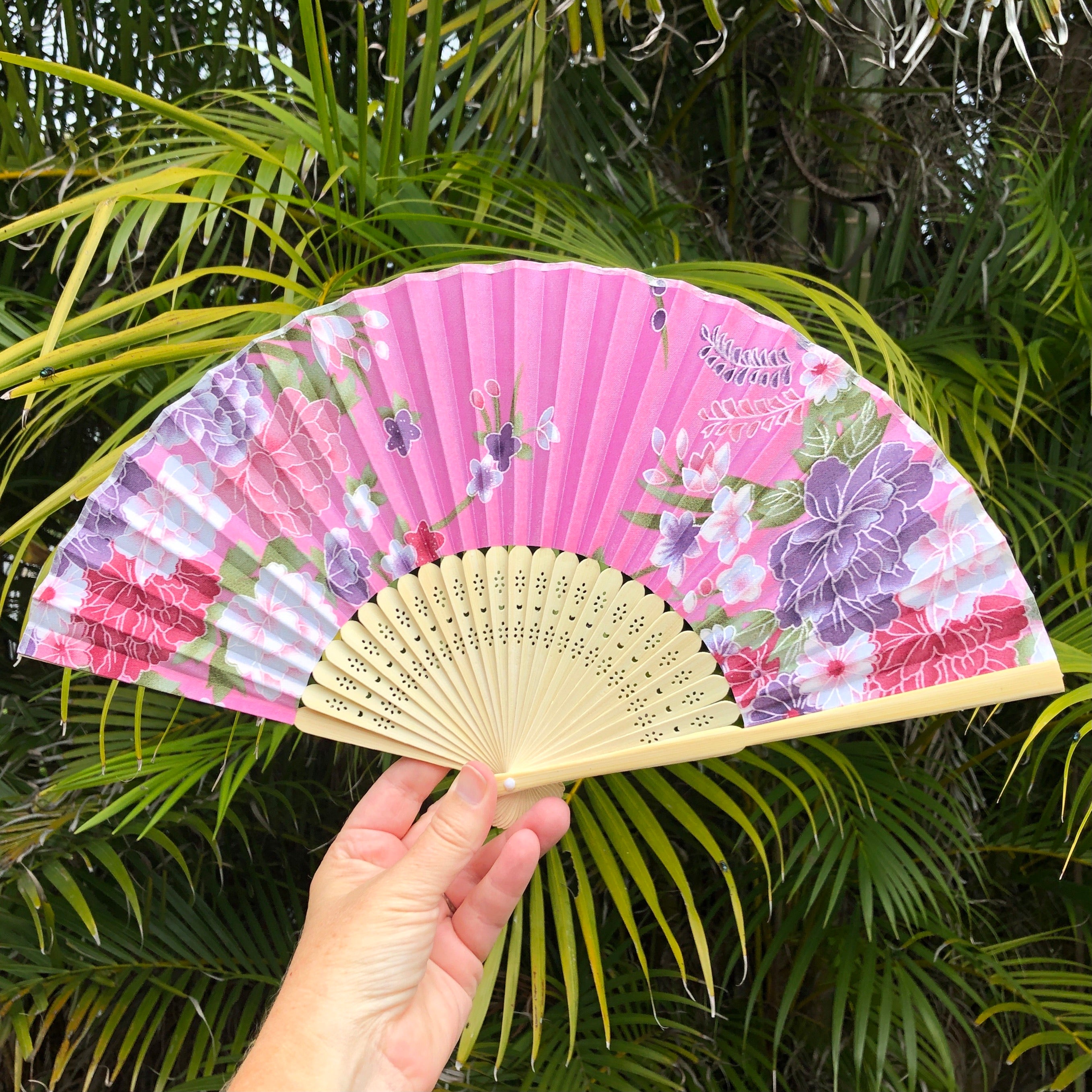 5 PACK - Silk Fans mixed colours printed blossom designs