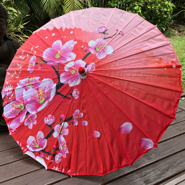 Nylon Parasol - sakura blossoms (red)