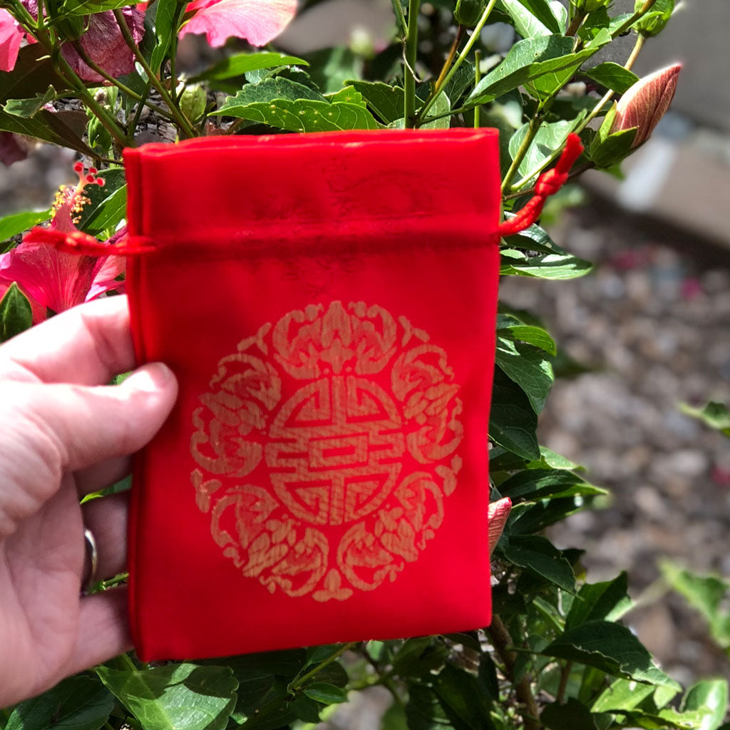 Chinese Red Silk Bag - Longevity / Dragon design