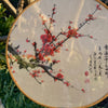 Elegant Round Silk Fan (sheer) - Red Cherry Blossoms
