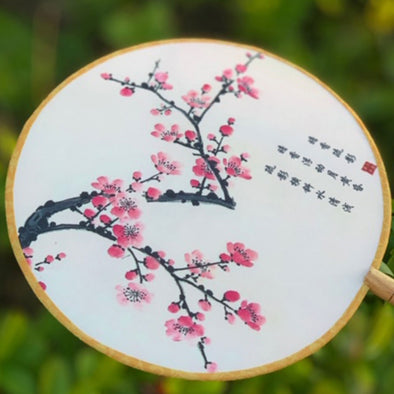 Round Silk Fan - Pink Cherry Blossoms