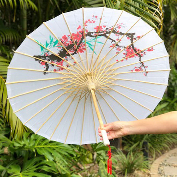 white cherry blossom nylon parasol